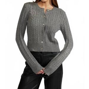 NEW LUCY PARIS crystal long sleeve cardigan in grey